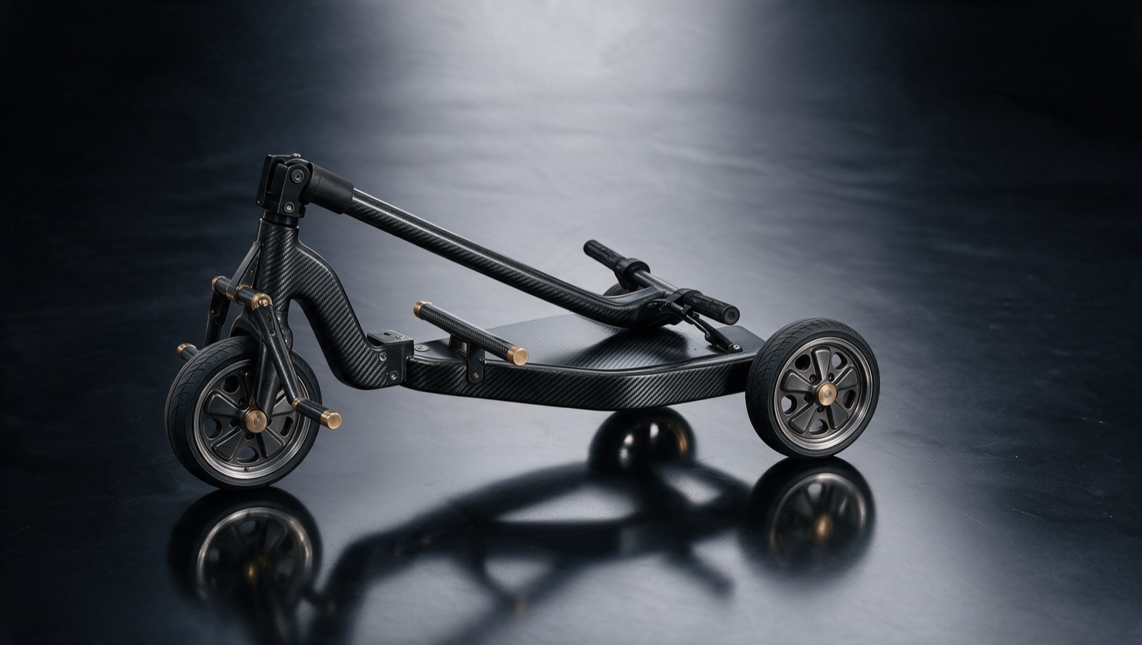 Biovelo Trike with the tiller folded flat over the frame